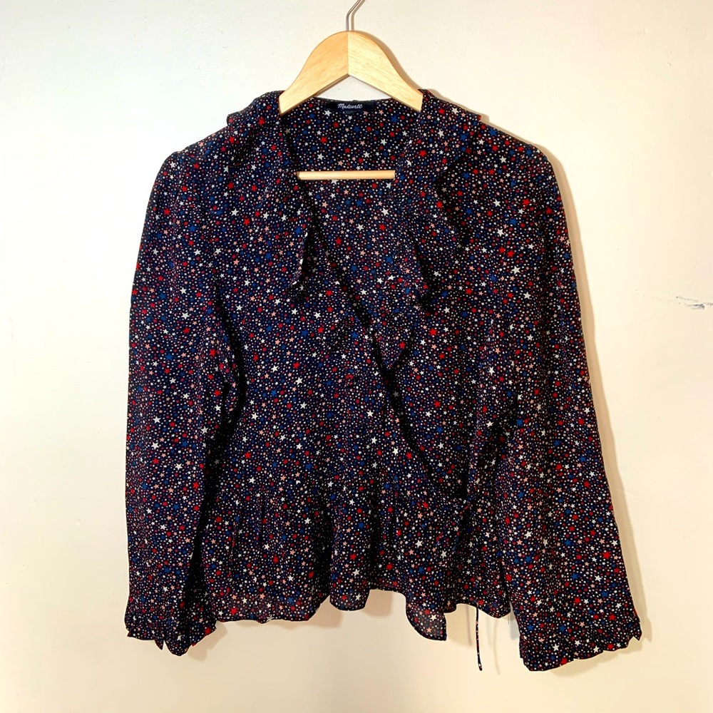 Madewell | silk wrap front star blouse